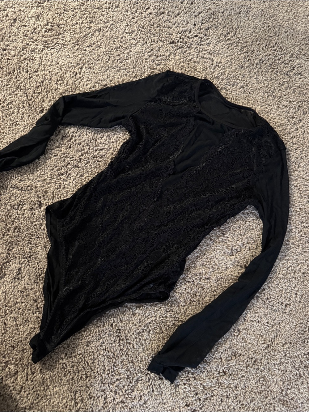Forever 21 Black Lace-Front Long Sleeve Bodysuit